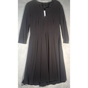 Talbots 3/4 Sleeves Midi Dress Size M Black Stretch Soft Knit Fit & Flare NWT